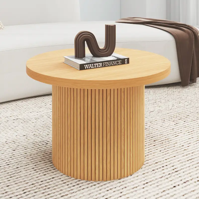 Pedestal Wood Round Coffee Table