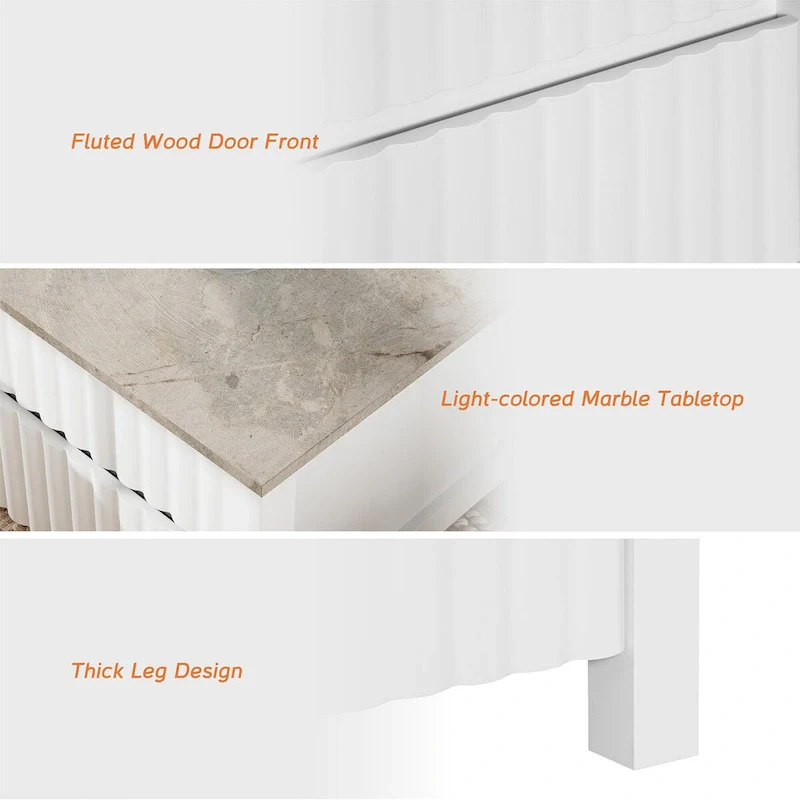 WAMPAT White Modern Sideboard TV Stand and Coffee Table, Set of 2