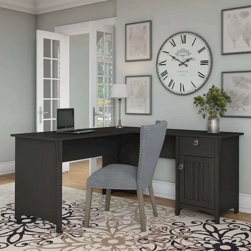 L-shaped Vintage Black Storage Desk