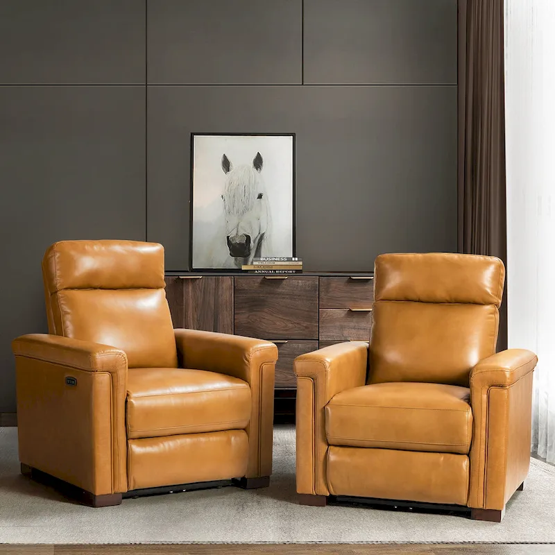 34.65 Wide Contemporary Classic Genuine Leather Power Recliner With USB Port