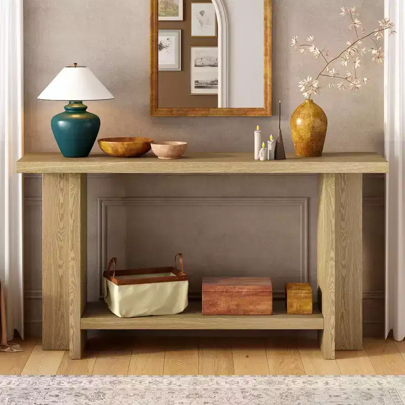 Okak Minimalist Ash Veneer Console Table with T-Shaped Legs,Modern Entryway Table Foyer Tables for Entryway,Hallway,Living Room