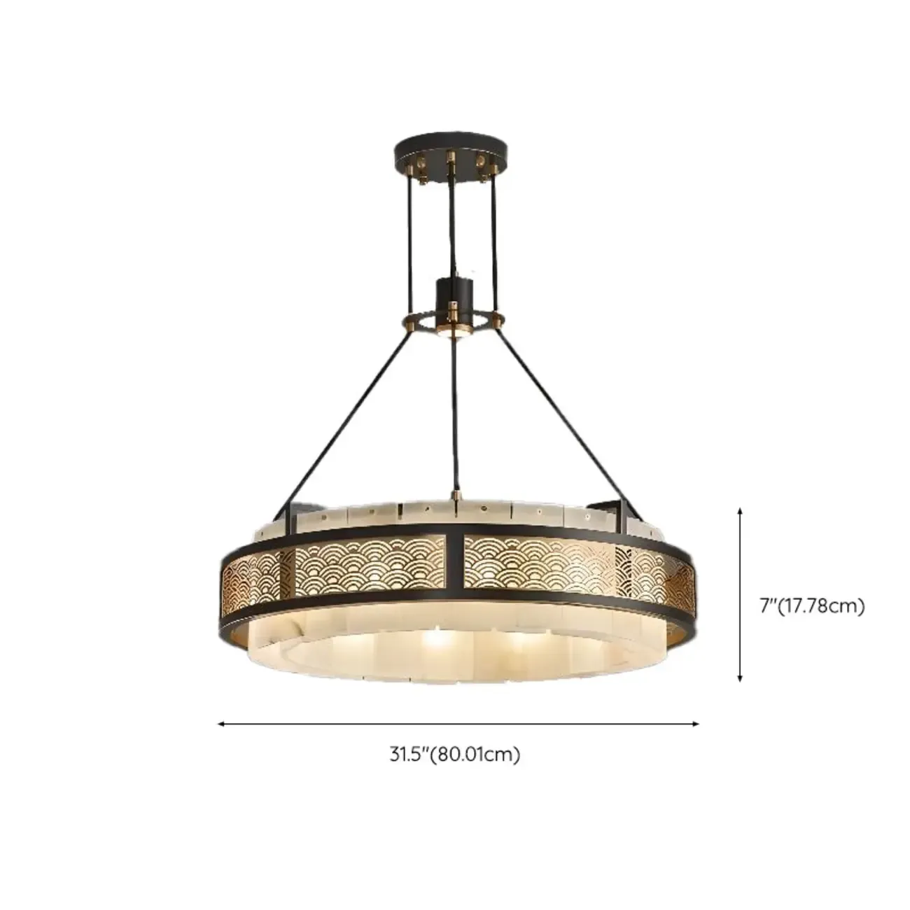 Black Metal Circle Stone Shade Modern Pendant Chandelier