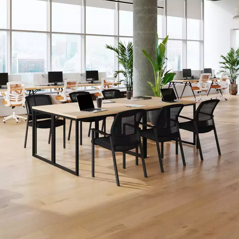 Flash Furniture HERCULES Commercial Black Mesh Stackable Side Chair with Arms and Powder Coated Black Steel Frame