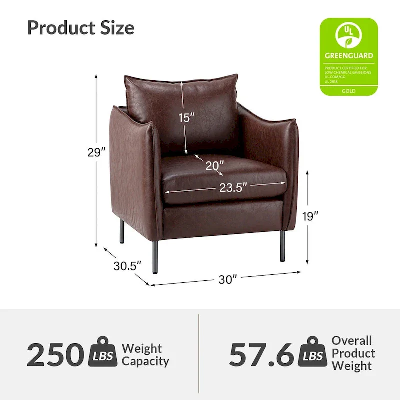 Jaime Modern Vegan Leather Accent Chair with removable Cushion by HULALA HOME