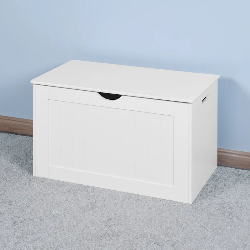 White Lift Top Entryway Storage Cabinet with 2 Safety Hinge, Wooden Toy Box, suitable for Living Room