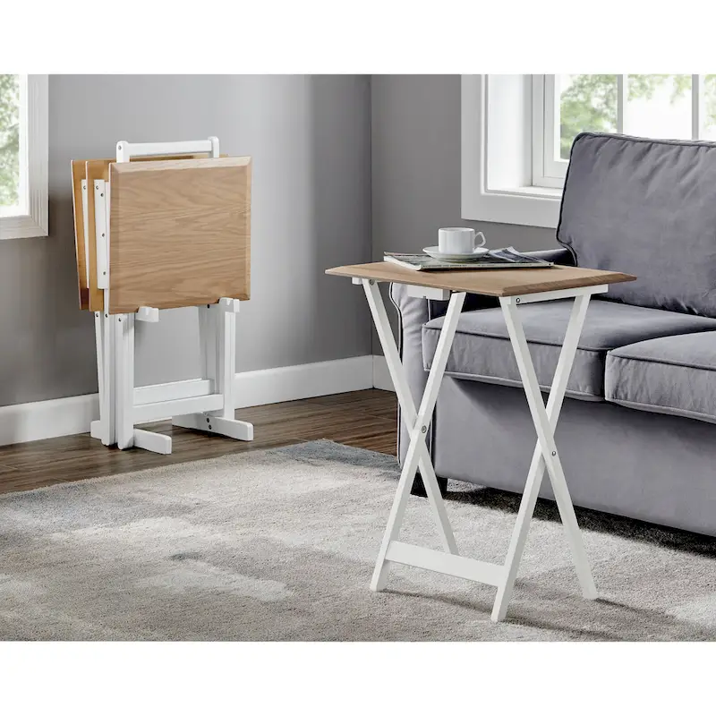 Folding Snack Tray Table Set (4 Trays + Stand)