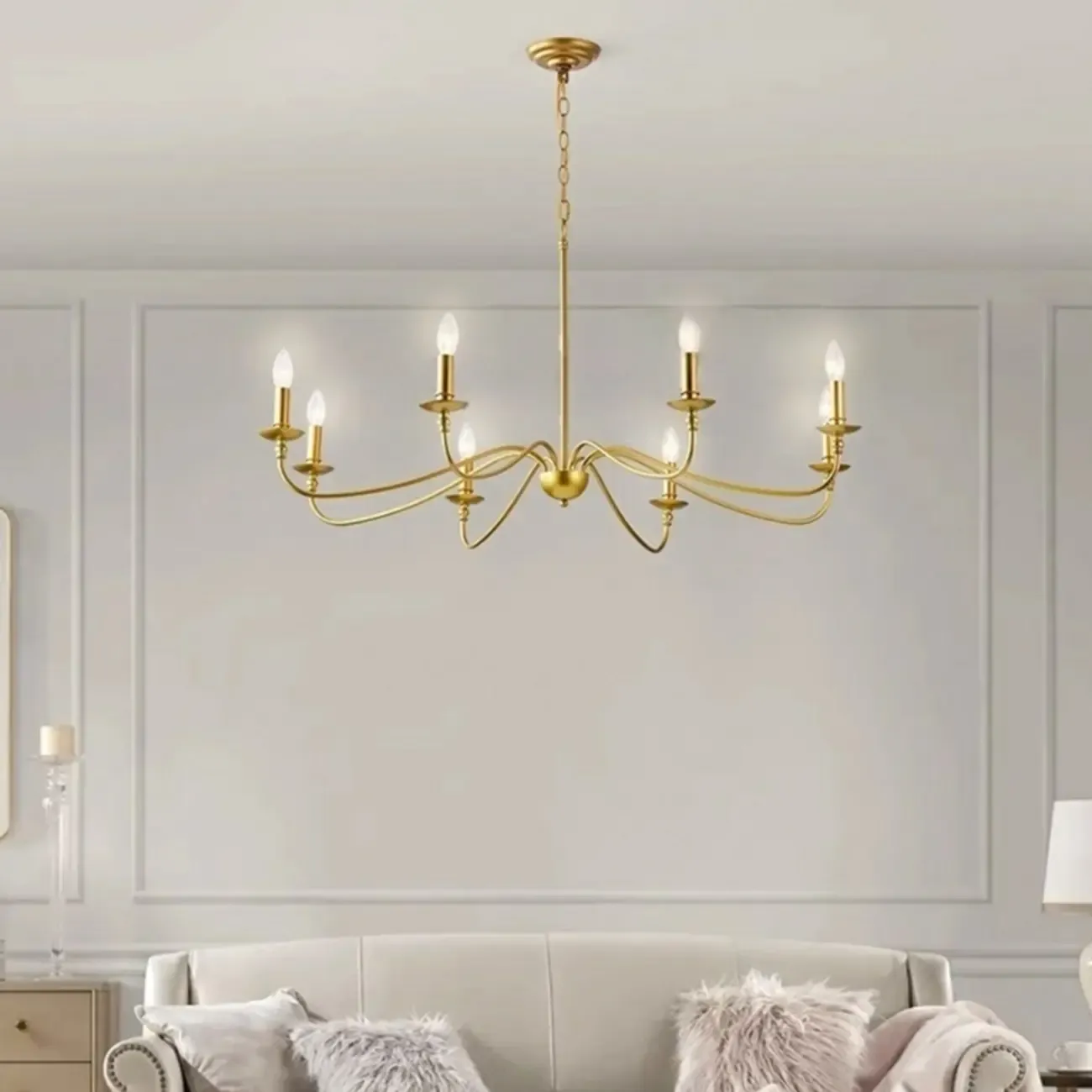 8-Light Vintage Elegant Candle Chandelier for Living Room