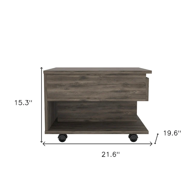 22 Dark Brown Manufactured Wood Rectangular Lift Top Coffee Table With Drawer - 15.3 H x 21.6 W x 19.6 D