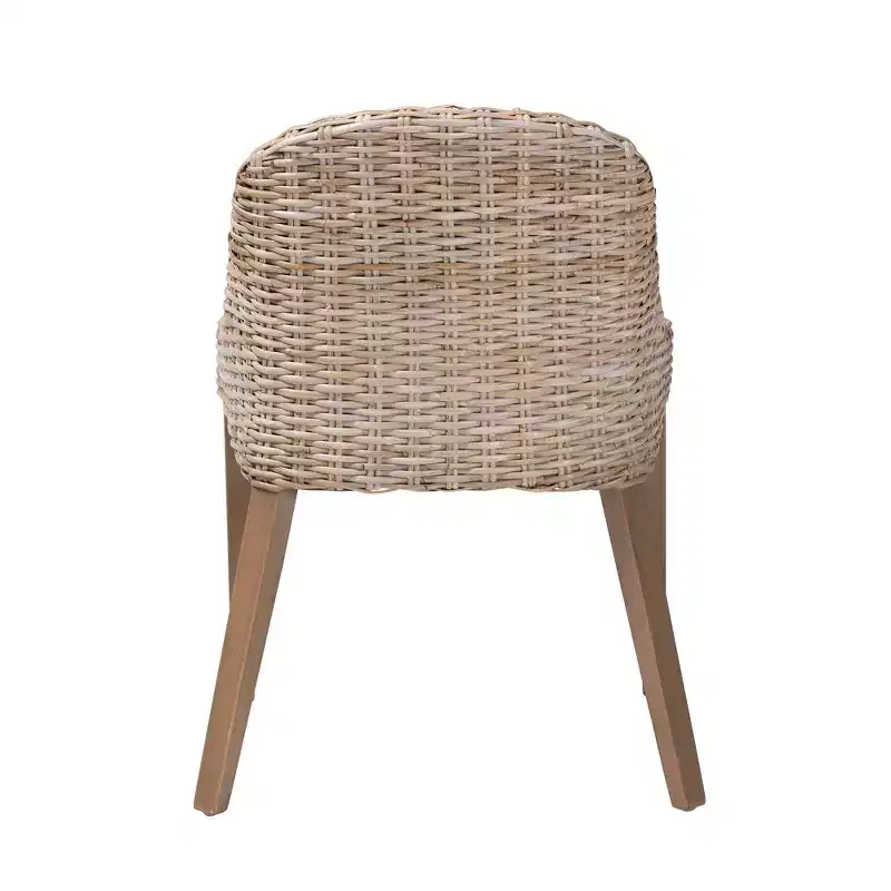 bali & pari Lara Rattan and Mahogany Wood Dining Chair Kubu Gray/Rustic Taupe