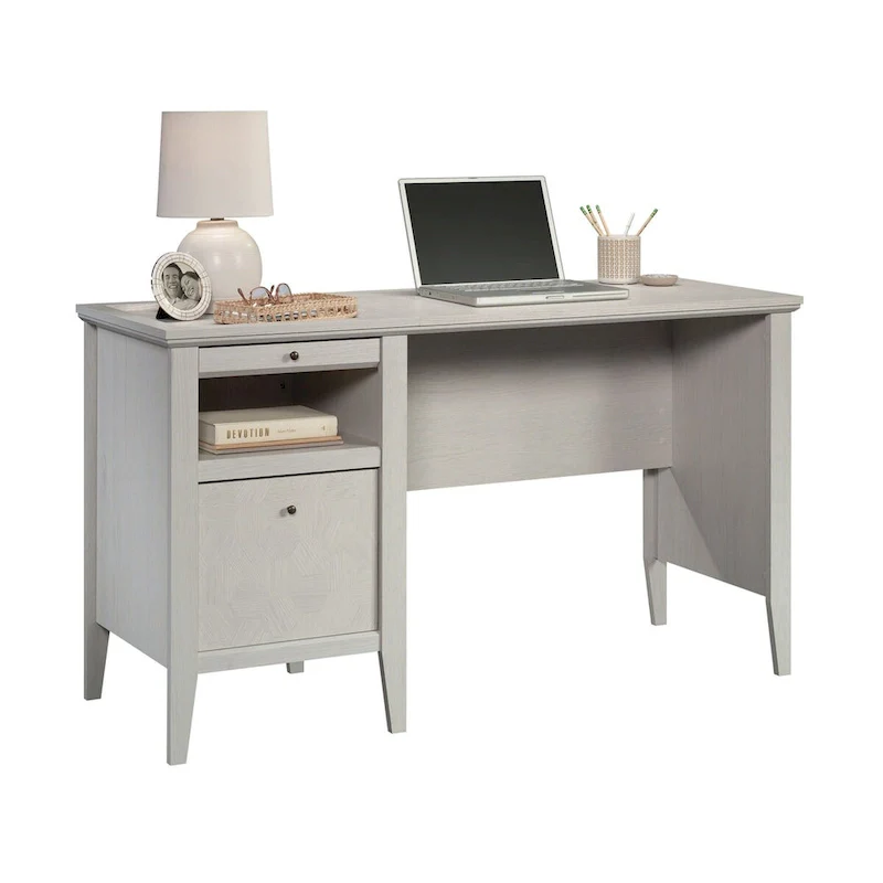 Glacier Oak Single Pedestal Desk with File Drawer
