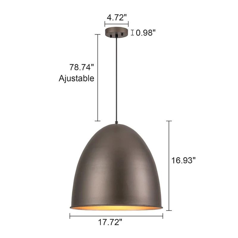 1-light Antique Silver Metal Industrial Farmhouse Dome Pendant Light - 17.7 in.