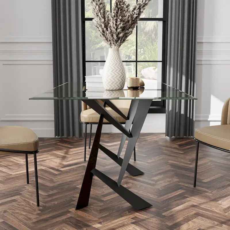 Black Modern Glass Top Dining Table, Seats 6