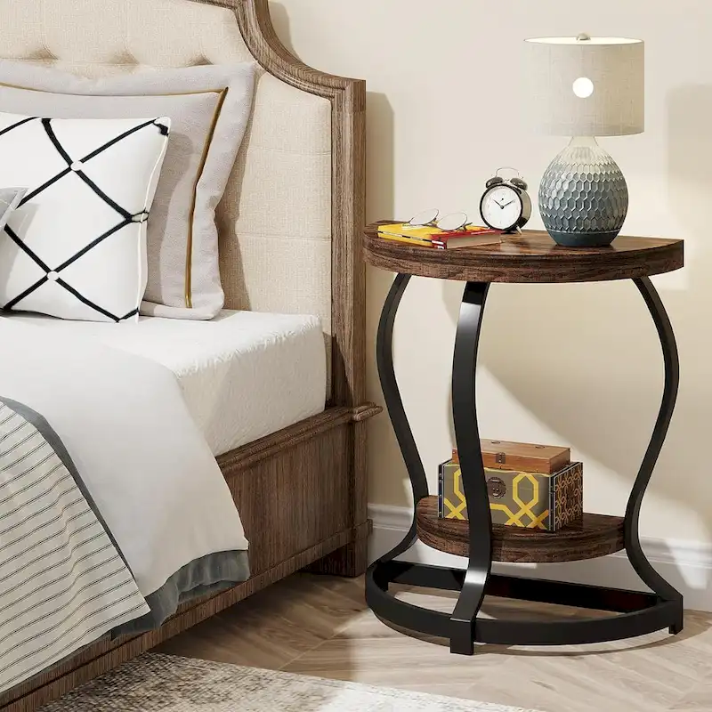Half-Round End Table, 2-tier Wooden Half Moon Side Table Small Semi Circle Accent Table