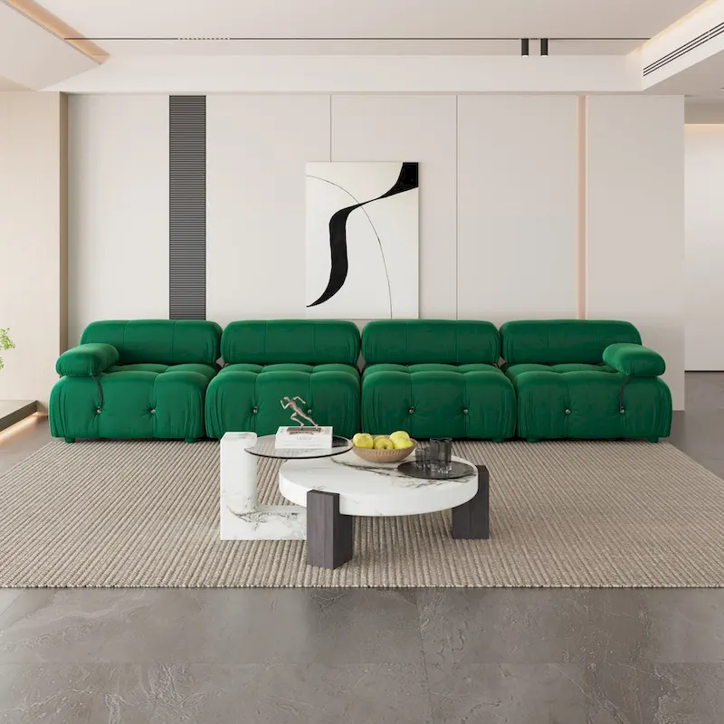 Velvet Fabric Upholstered Sectional Sofa Modern Couch