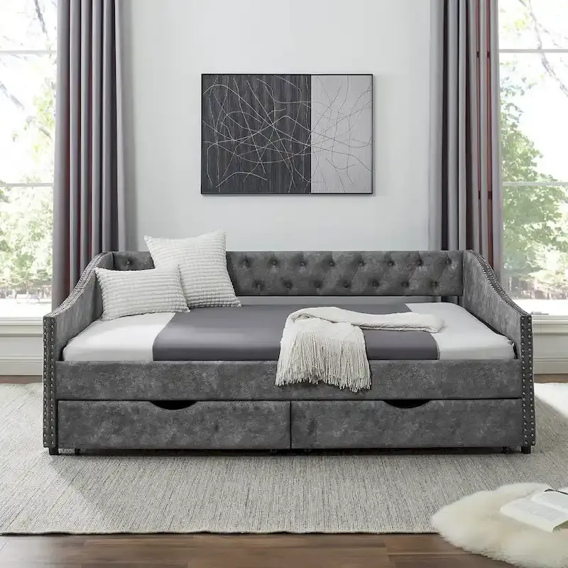 Daybed with Drawers Upholstered Tufted
