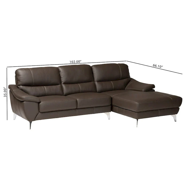 Townsend Modern Full Leather Sectional Sofa with Right Facing Chaise