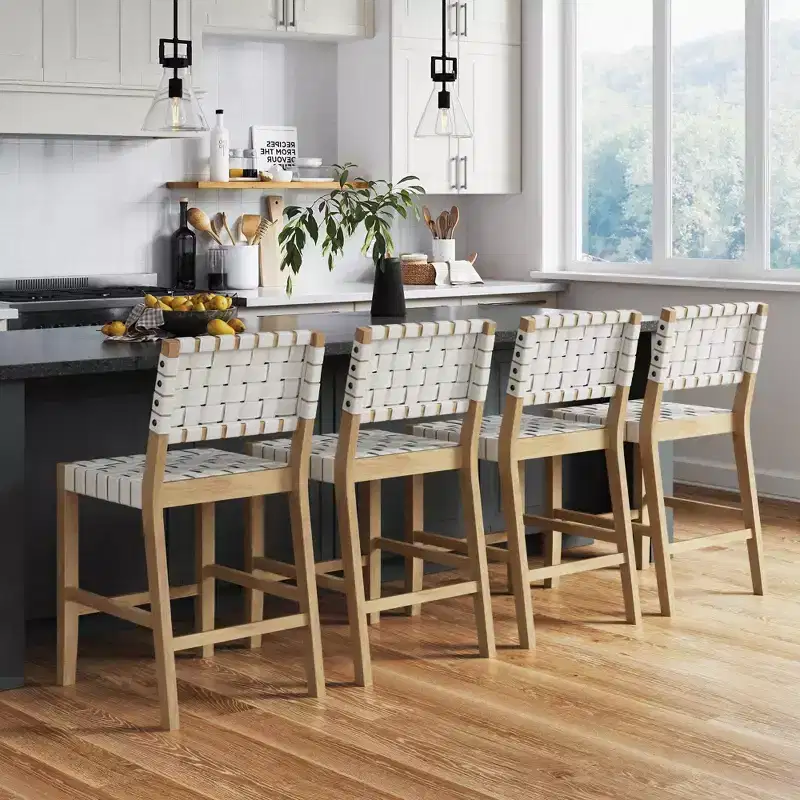 Nathan James Set of 4 Cohen Faux Leather Barstools White