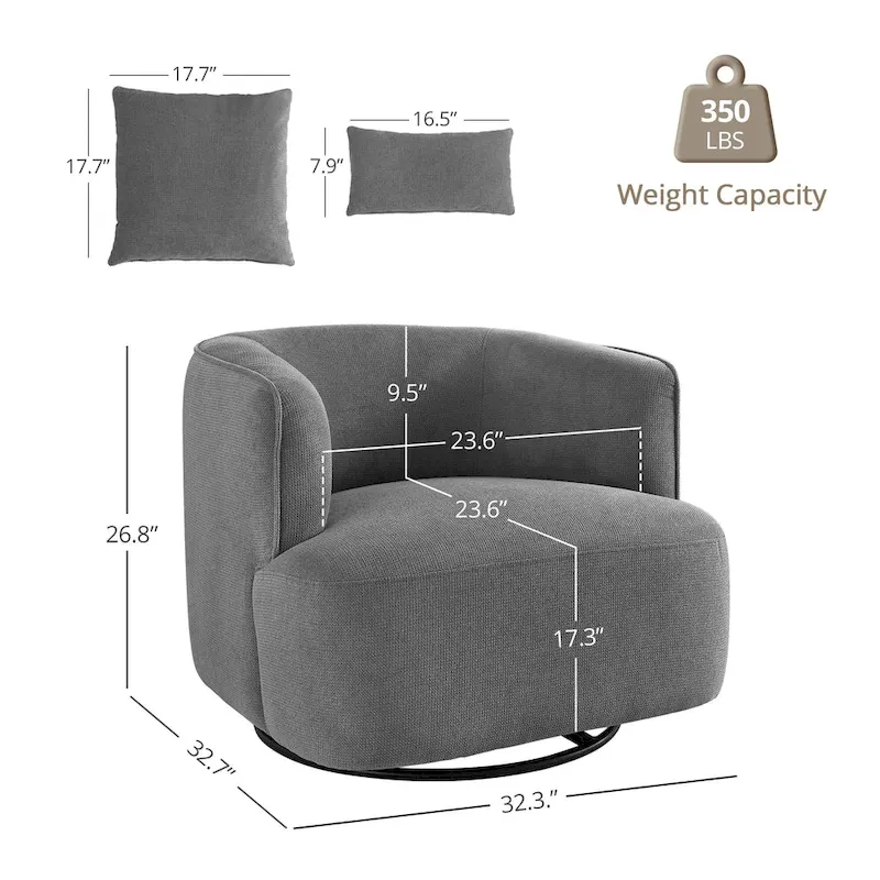 Swivel Accent Armchair Fabric Blend, Modern Barrel Living Room Sofa Chair - 32.7 W x 32.7 D x 26.8 H