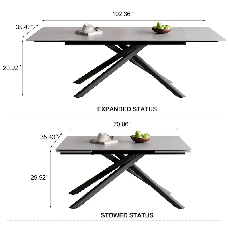 9 - Piece Extendable Rectangular Sintered Stone Cross Legs Dining Set With 8 Chairs