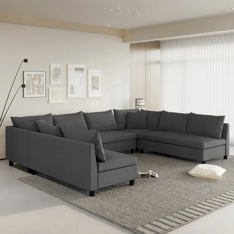 116  Chenille U-Shaped Modular Sectional Sofa, 8-Seater