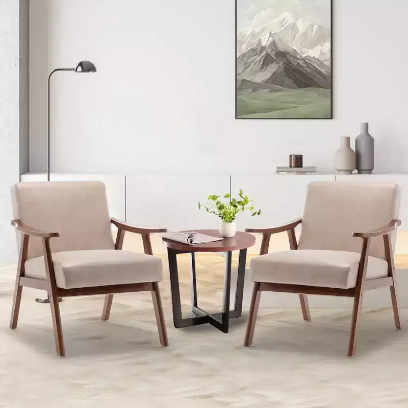 MAYEERTY Mid Century Wingback Accent Chair Solid Wood Frame Thick Backrest Lounge Chair for Living Room