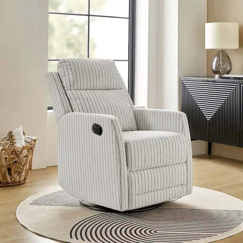 Wingback Swivel Recliner, Polyester, Beige/Grey/Navy/Stripe/Buffalo, Single
