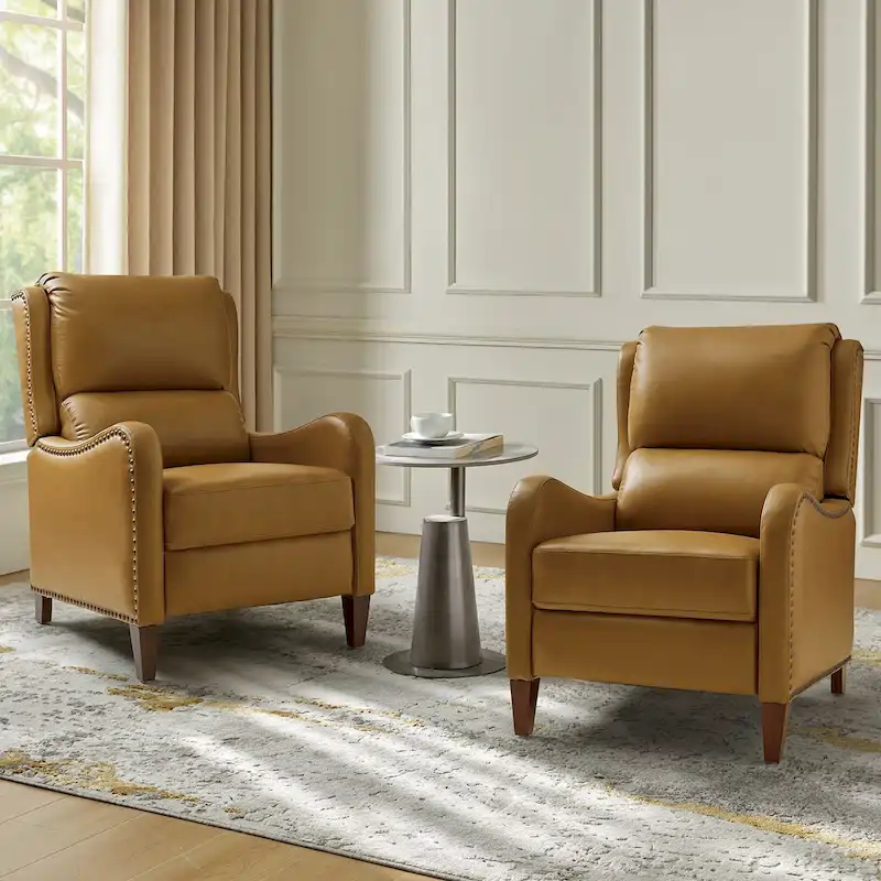 Modern leather chaise lounge with studded embellishments, featuring an adjustable footrest, two-piece .