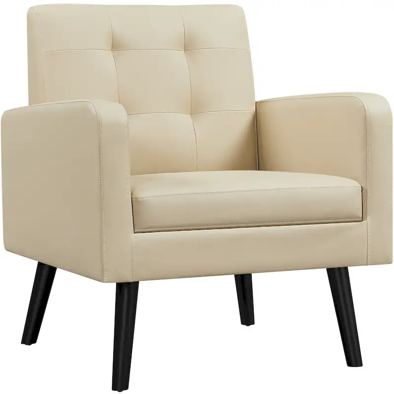 Modern faux leather upholstered armchair with solid wood legs - 28.5 29 33