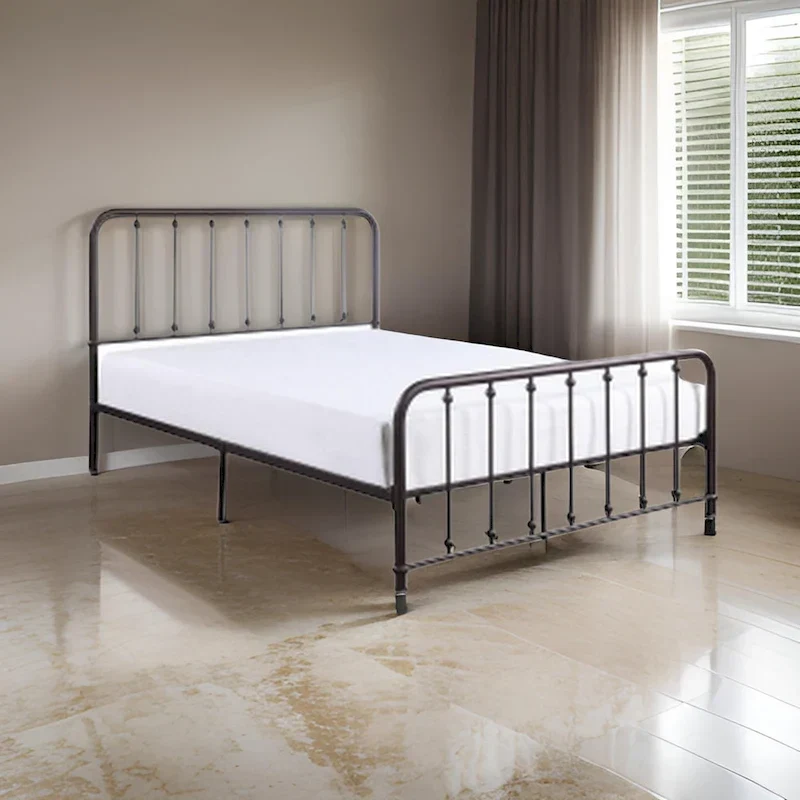 Bronze Queen Metal Bed with Slatted Headboard