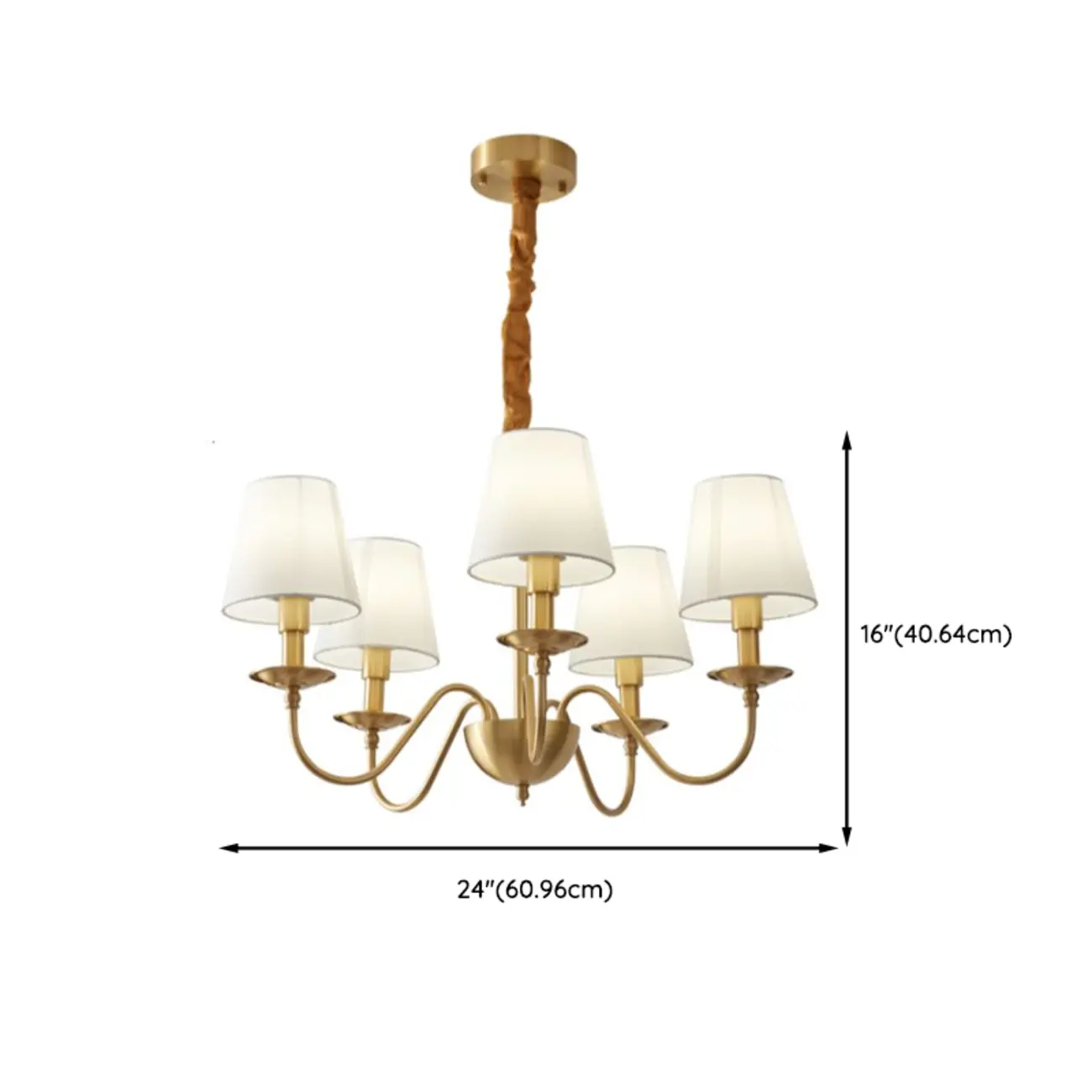 Elegant White Fabric Shade Classic Gold Chandelier