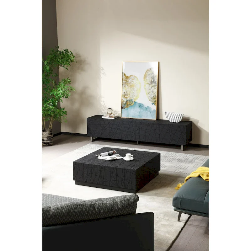 Modrest Kenda Modern Black Oak Square Coffee Table With Storage