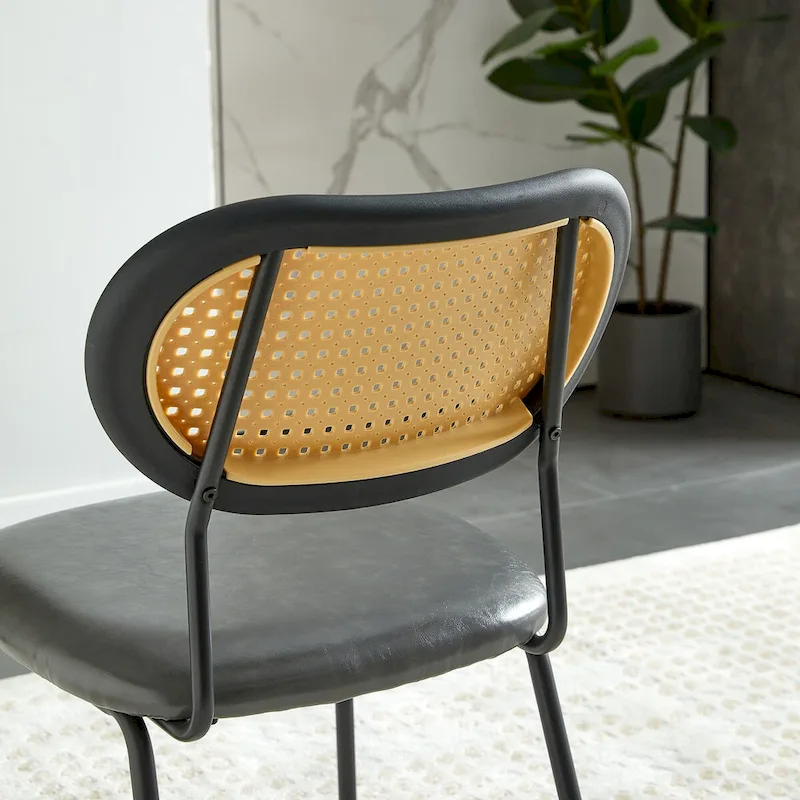 Modern Simple Leather Dining Chair with Metal Pipe and PP Back
