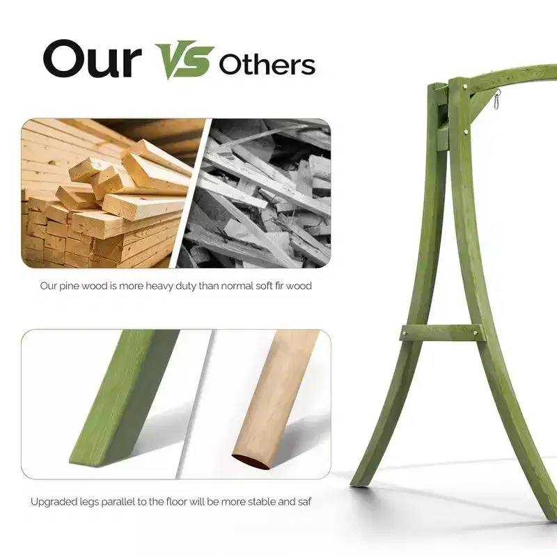 Karl Home 80 in. 3-Person Green Wood Patio Swing Stand