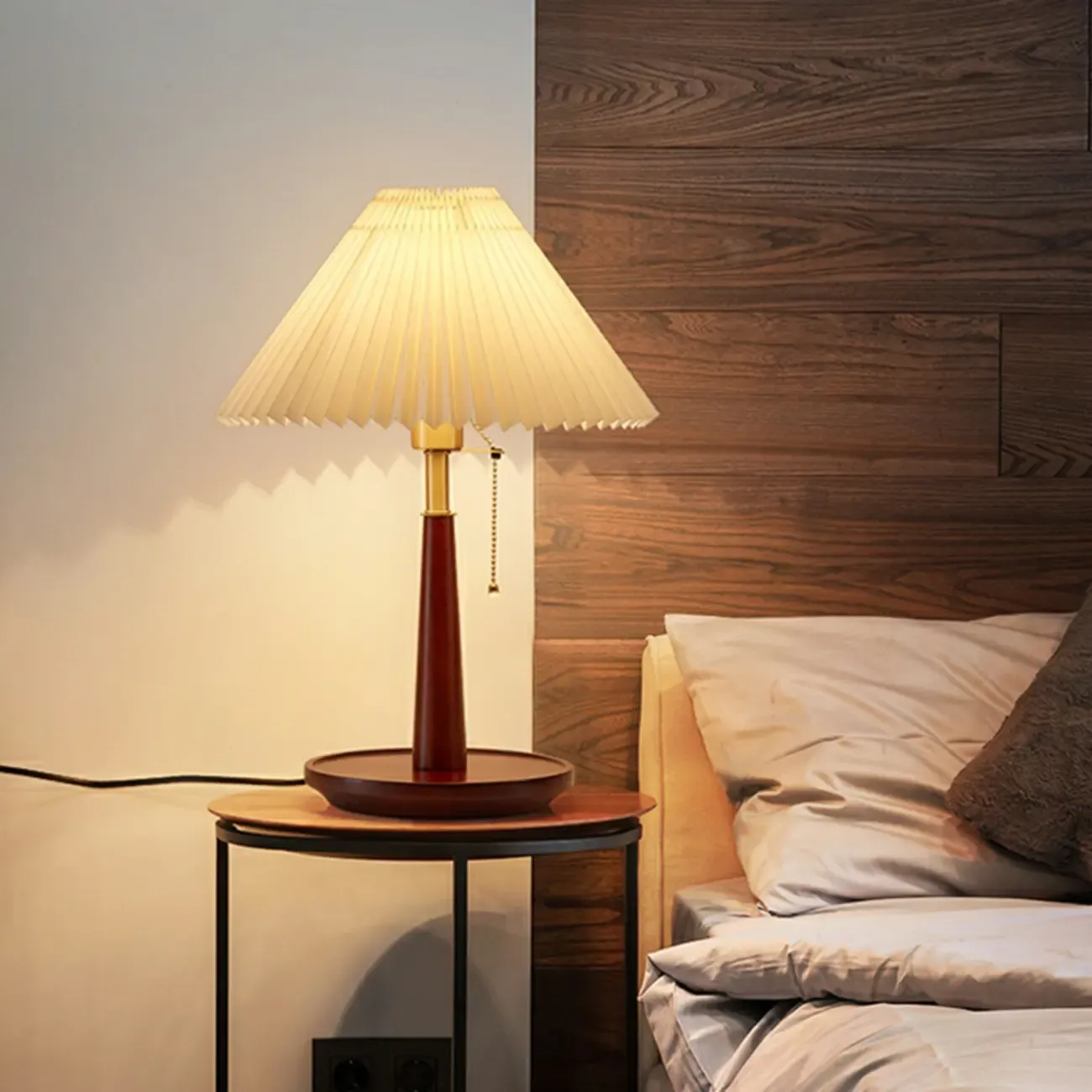 Elegant Metal Round Base Cone Fabric Shade Table Lamp