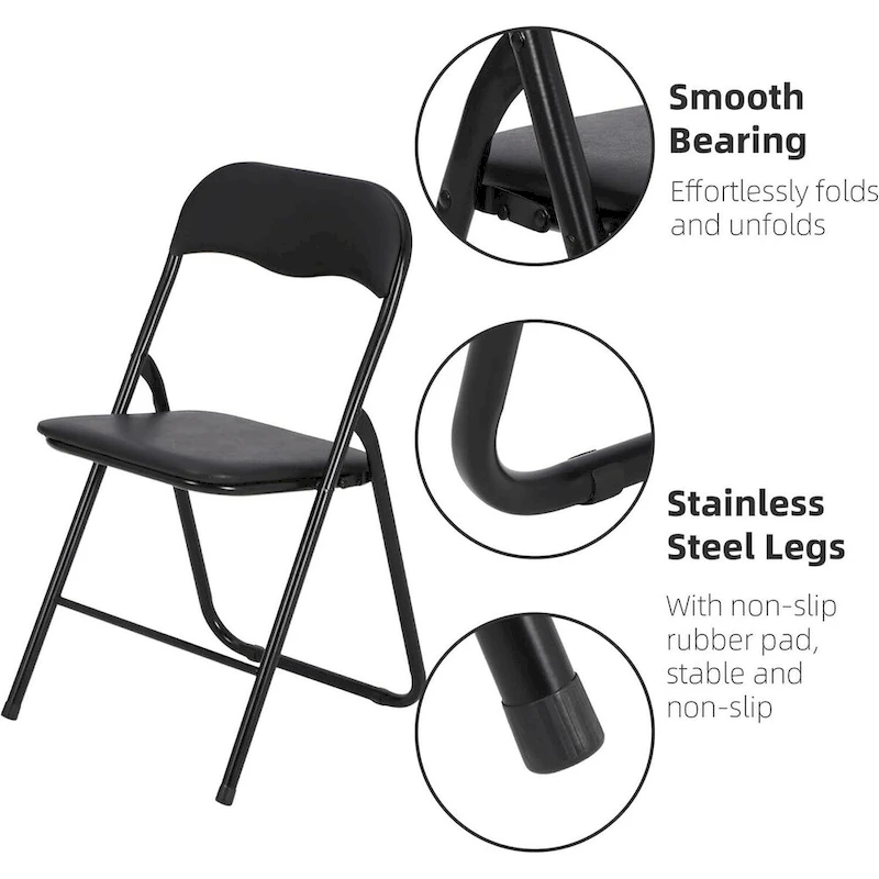 4 Folding Chairs with Cushion, with Non-Slip Feet Pads