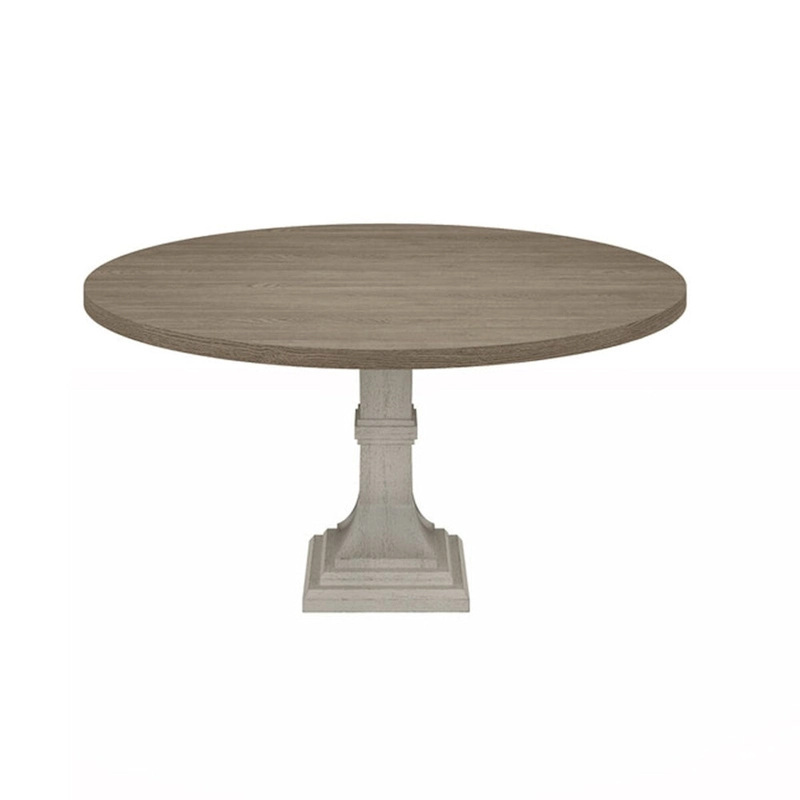 Sane 59 Inch Dining Table, Round Top with Pedestal Base, White, Gray