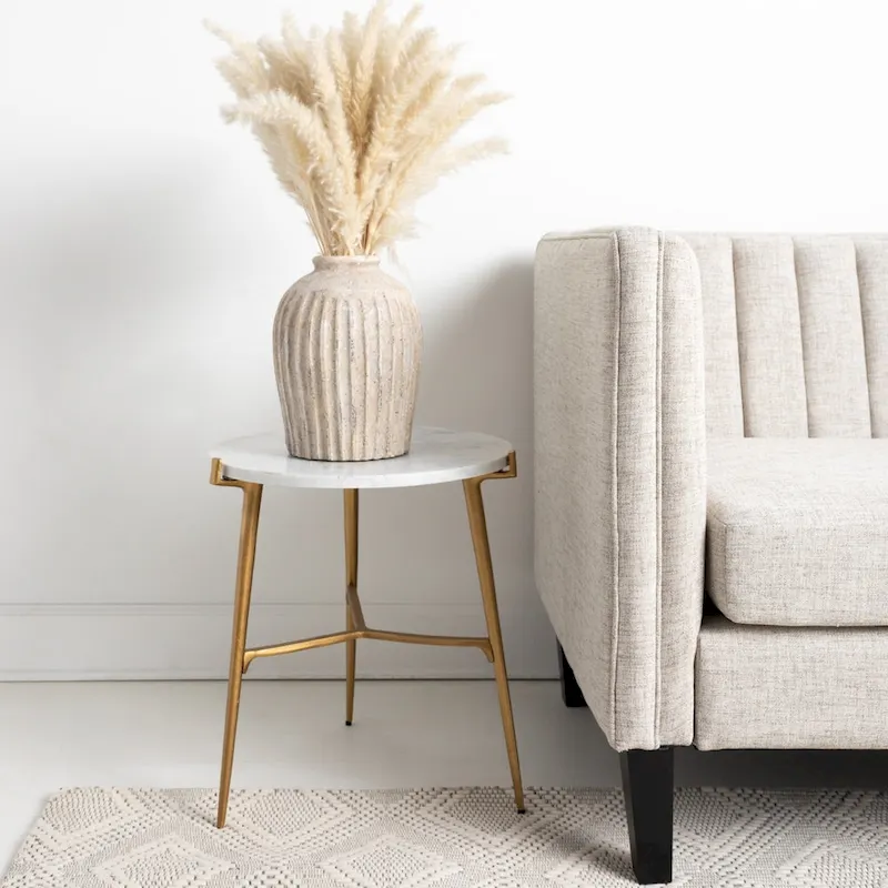 Round Marble Top Accent Side Table with Gold Tripod Base – White / Gold, Contemporary Style
