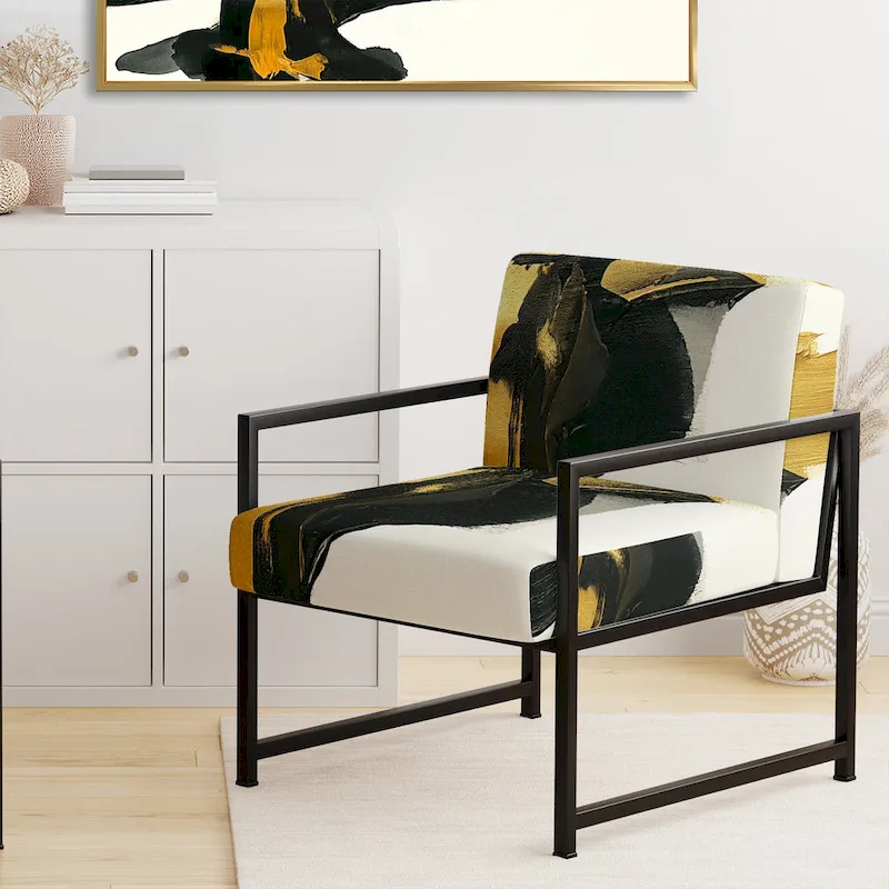 Geometric Black And Teal IV Upholstered Accent Chair