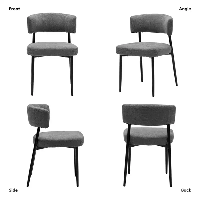 JIONJOY Set of 4 Chenille Upholstered Dining Chairs - Curved Backrest, Sturdy Metal Frame