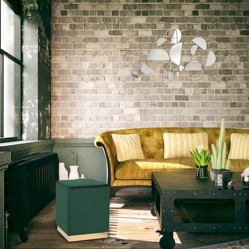 Adeco Ottoman Footrest Vanity Stool Gold Trim Footstool