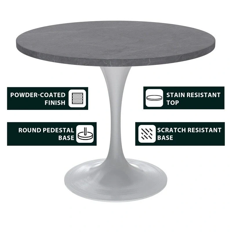 Verve Dining Table with a 36  Round Tabletop in White Steel Pedestal