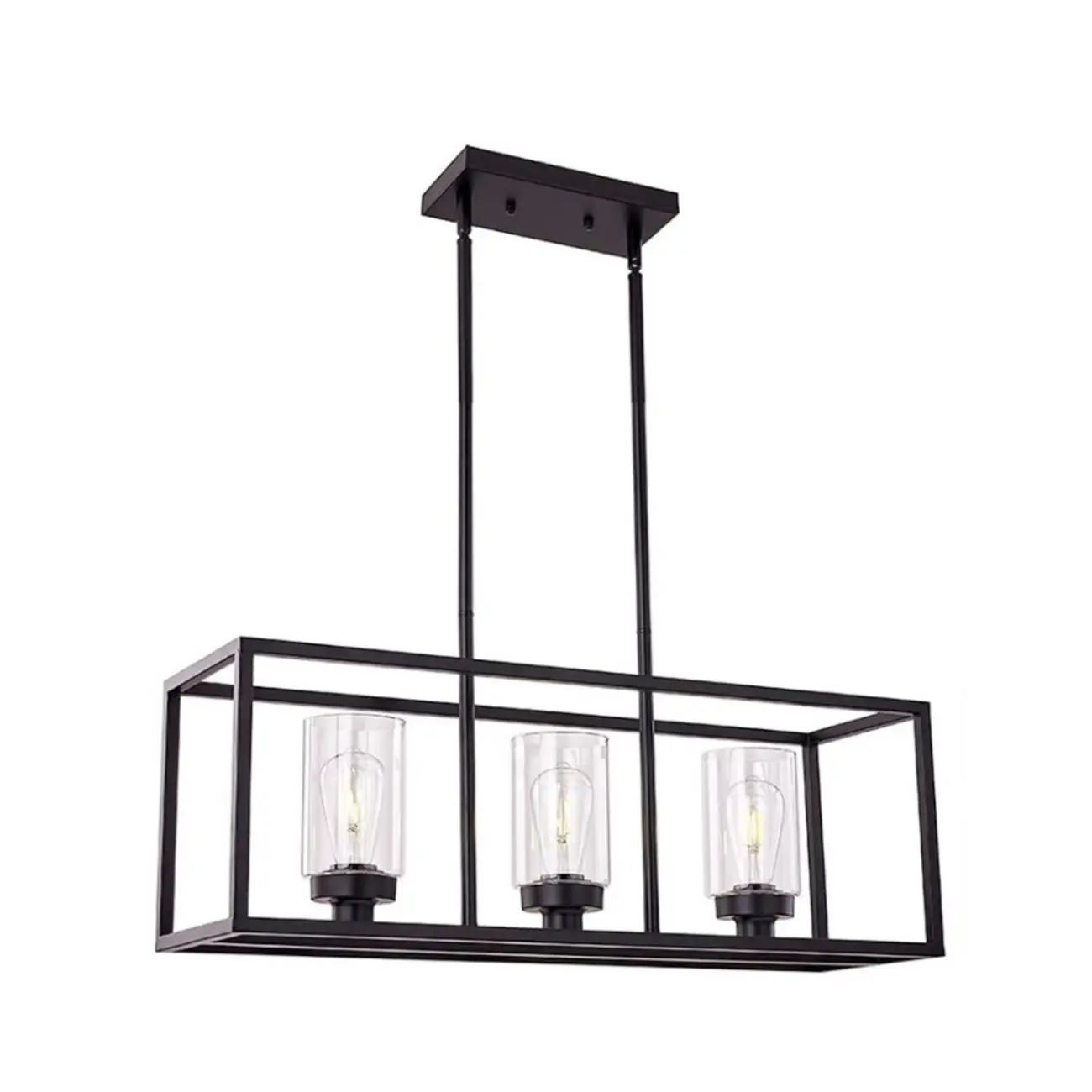 Industrial Black Metal Glass Cylinder Kitchen Island Pendant Light