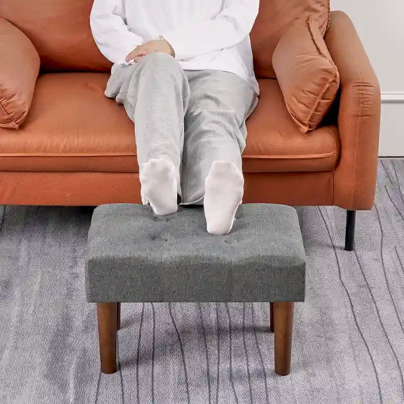 2 Pcs Small Foot Stool Ottoman, Linen Ottoman Foot Rest with Legs, Rectangle Upholstered Footrest