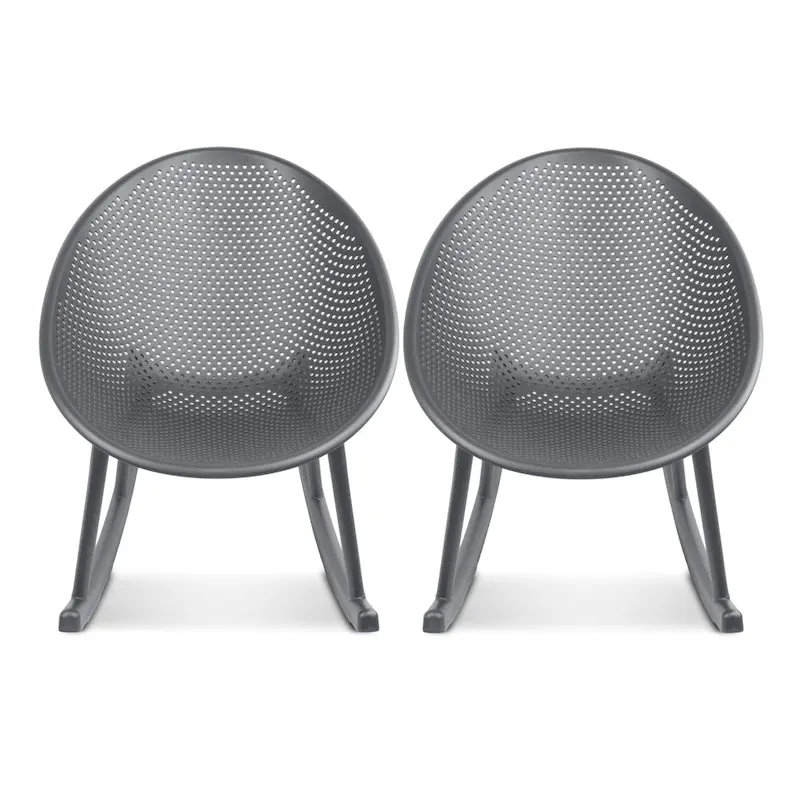 Set of 2 Mid-Century Modern Plastic Rocking Lounge Chair Plastic Legs with Breathable Egg Shaped Seat for Indoor/Outdoor