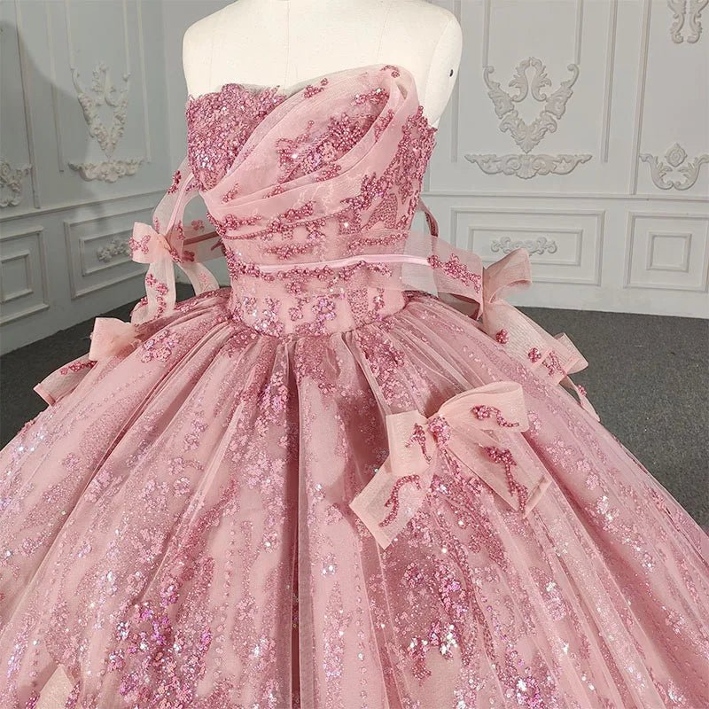 Romantic Pink Beading Quinceanera Dress Sequined Sleeveless with Bowknot