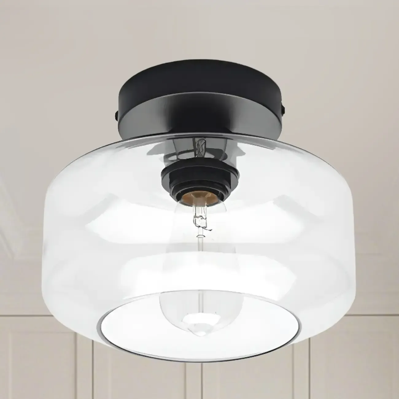 Hallway Industrial Clear Glass Semi Flush Ceiling Light