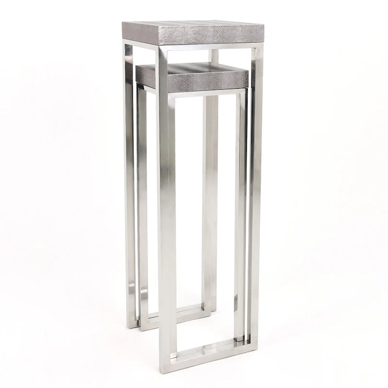 Empire Art Direct Silver Faux Lizard Leather Tall Nesting Tables (Set of 2) - 12 x 38