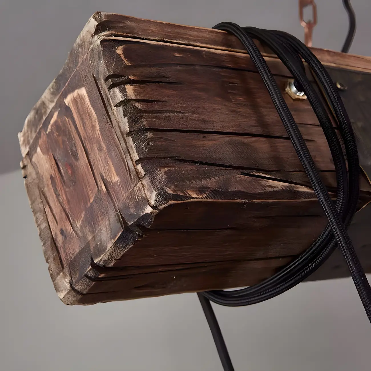 Industrial Brown Wood Large Island Hanging Light