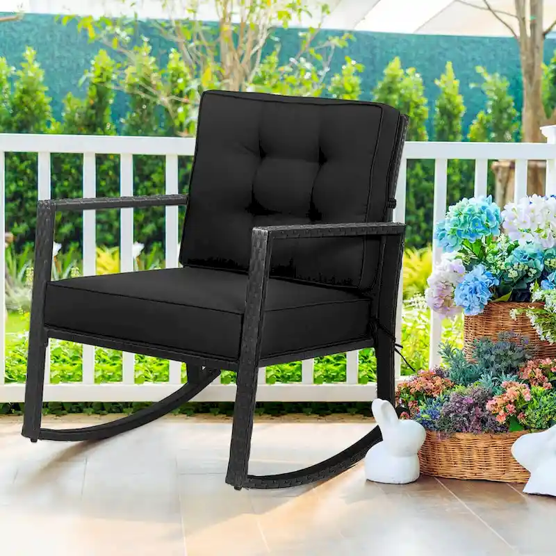 Gymax Outdoor Wicker Rocking Chair Patio Lawn Rattan Single Chair - See Details
