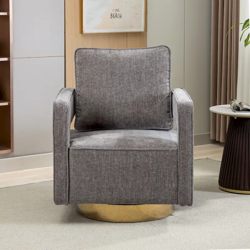 Modern Upholstered Swivel Open-Back Barrel Chair With Pillow
